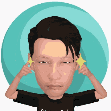 a cartoon of a man wearing glasses and a black shirt with the letter s on the front