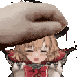 a pixel art of a girl with her eyes closed and a hand holding her head