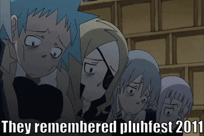 a group of cartoon characters are standing next to each other with the words they remembered pluhfest 2011 on the bottom