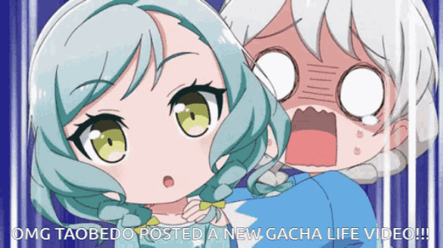 a cartoon of two girls with the caption " dmg taobedo posted a new gacha life video "