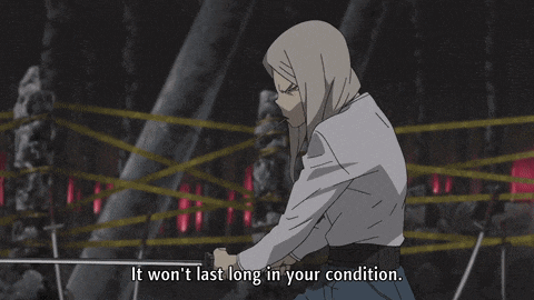 a cartoon character says " don t worry about me " while holding a sword