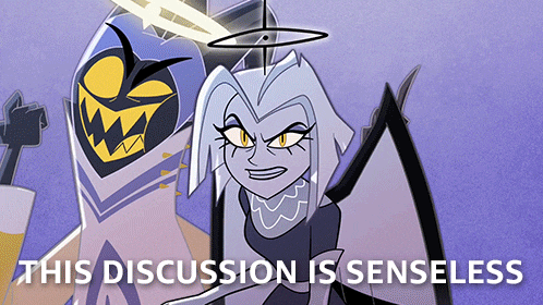 a poster with cartoon characters and the words this discussion is senseless below them