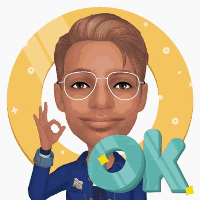 a cartoon of a man with glasses giving the ok sign
