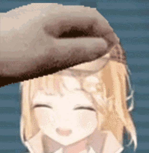 a hand is touching a girl 's forehead with her eyes closed