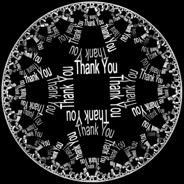a black and white circle with the words thank you written around it