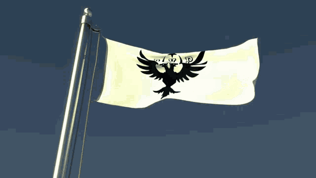a white flag with a black eagle and the letters a y p on it