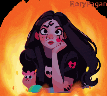 a pixel art drawing of a girl with the name rory pagan at the bottom