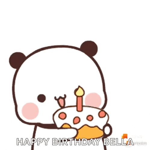 a cartoon panda bear is holding a birthday cake with a candle .