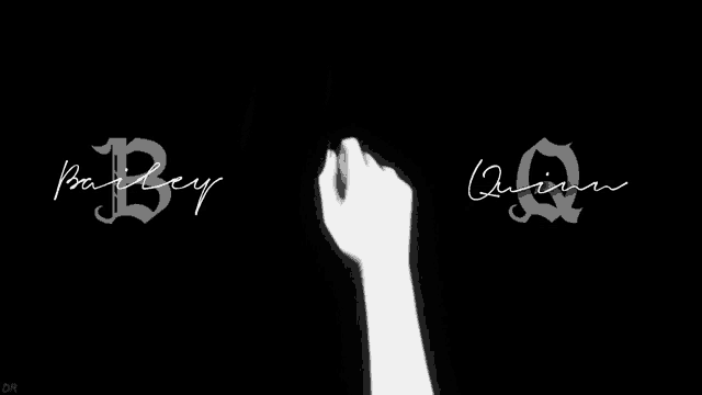 a black and white drawing of a person holding another person 's hand with the words bailey and queen written on the bottom