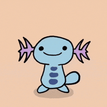 a cartoon axolotl is smiling in front of a fire