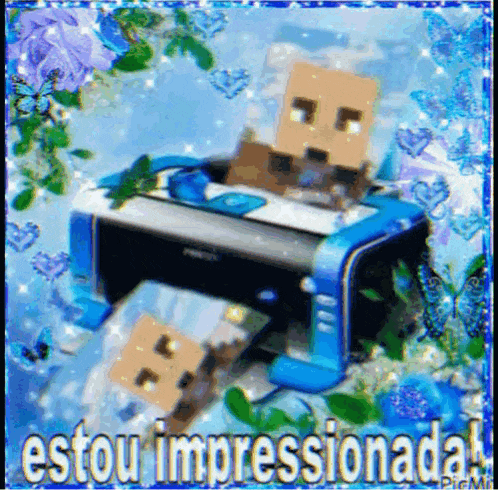 a picture of a printer with the words " estou impressionada " on the bottom