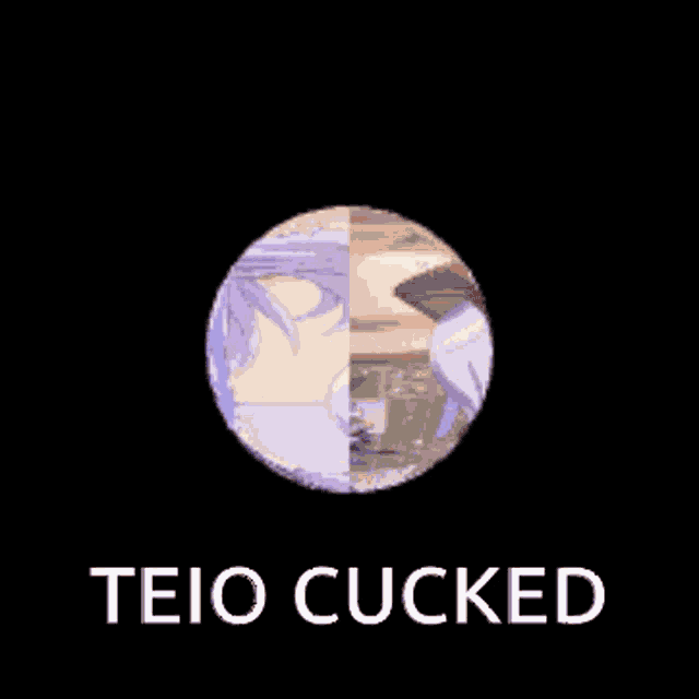 a picture of a girl with long purple hair and the words teio cucked