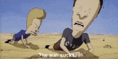 a cartoon character says the sun sucks in a desert