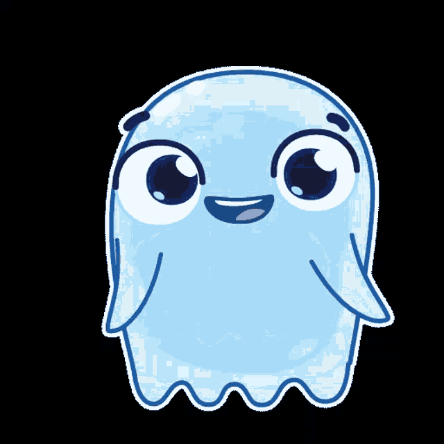 a cartoon ghost with big eyes and a smile on its face .