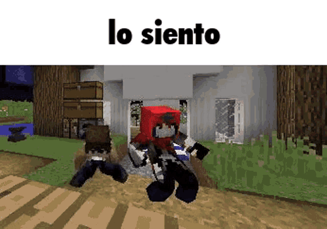 a couple of minecraft characters are standing next to each other on a dirt road .