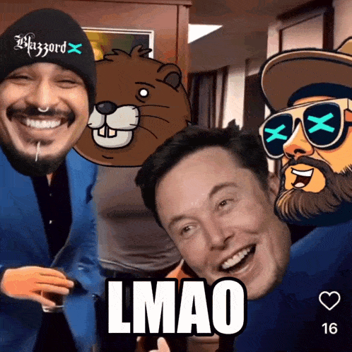 a man with a beanie that says blizzard on it smiles next to another man