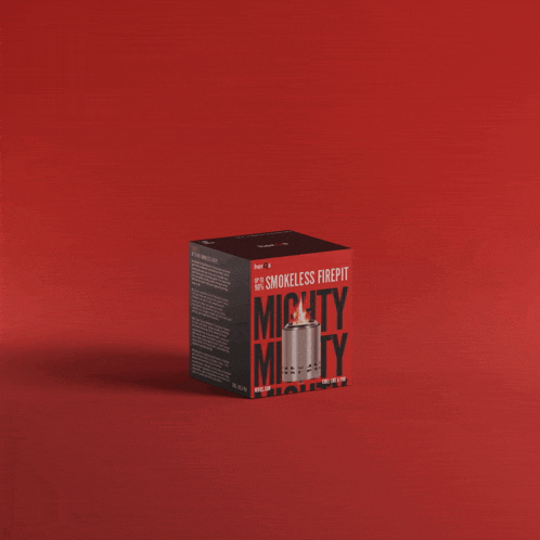 a box that says ' mighty mighty ' on it on a red background