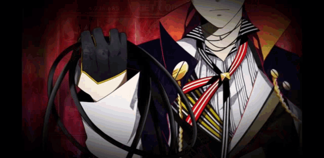 a man is holding a whip in his hand and has a red and white ribbon around his neck