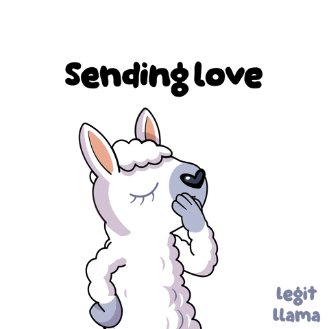 a cartoon llama blowing a kiss with the words " sending love " below it