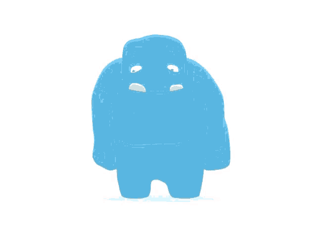 a cartoon drawing of a blue monster with a sad face