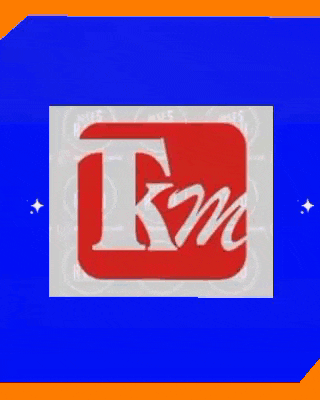 a red tm logo is on a blue and orange background
