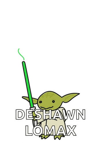 a drawing of yoda holding a green lightsaber with the words " yoda one that i want "