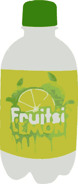 a bottle of fruitsi lemon has a green lid