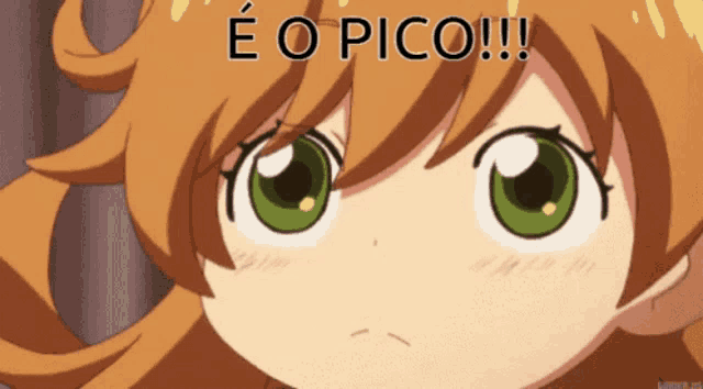 a close up of a girl with green eyes and the words eo pico