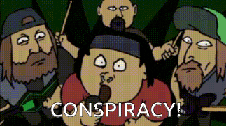 a cartoon of a band with the word conspiracy on the bottom right