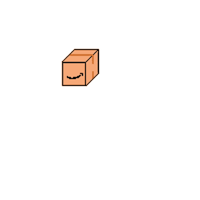 a pixel art drawing of an orange box with a face on it