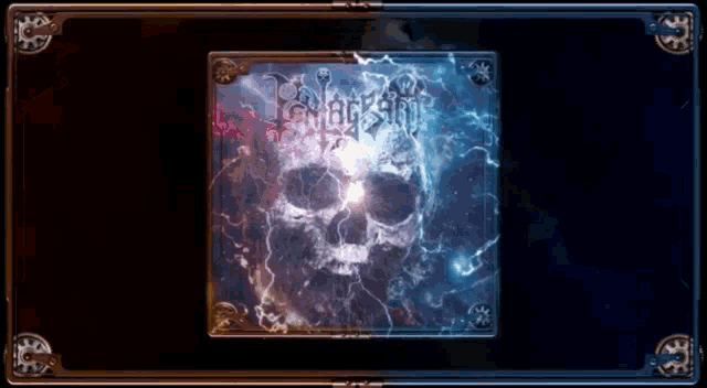 a picture of a skull with a lightning bolt behind it and the words ' tainted ' on the bottom