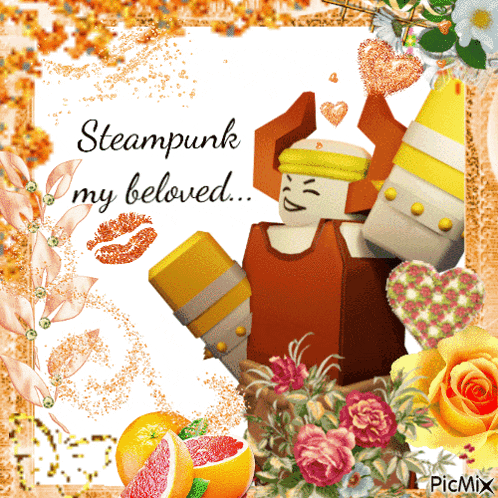 a card that says steampunk my beloved with a robot