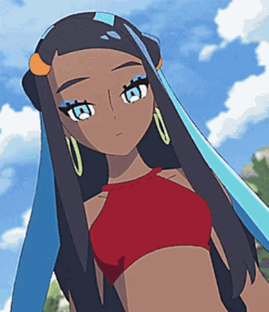 a close up of a cartoon character with long hair