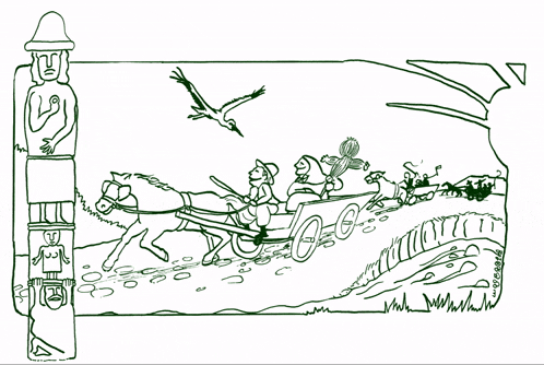 a drawing of a horse pulling a carriage with the words na swieto jare below it