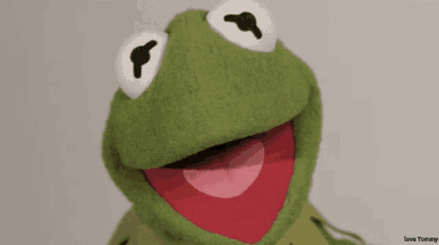 kermit the frog from sesame street is smiling with the words love tommy below him