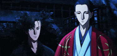 two anime characters are standing next to each other and the words tumblr are visible in the upper right corner