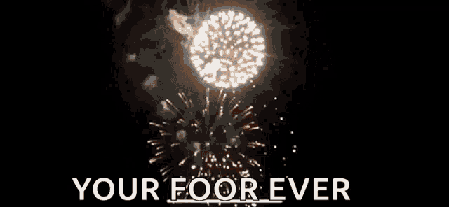 there is a fireworks display in the night sky with the words `` your floor ever '' written below it .