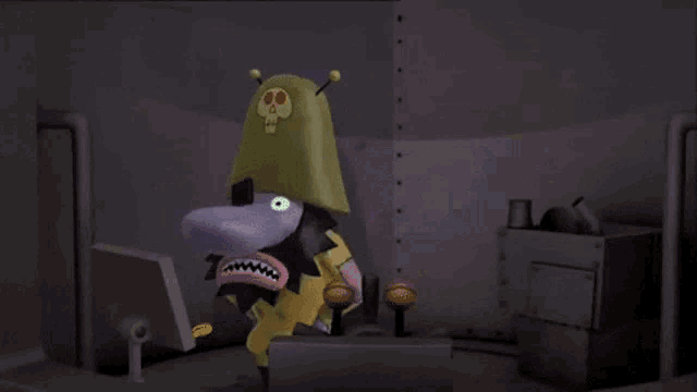 a cartoon character is standing in front of a screen that says ' spongebob squarepants '