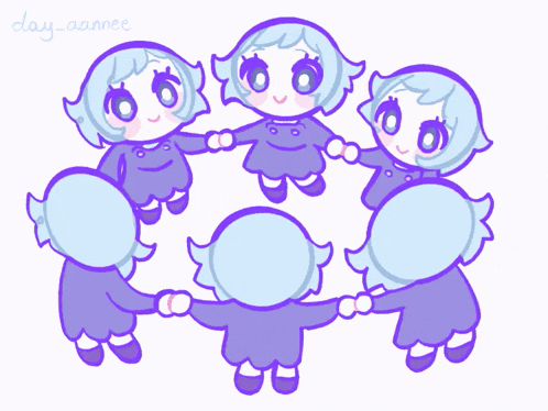 a drawing of a group of girls holding hands with the name day_aannee written on the bottom