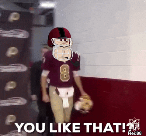 a football player with the number 8 on his jersey walks down a hallway and says " you like that "