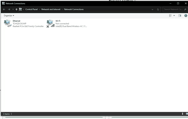 a screenshot of the network connections window showing ethernet and wi-fi connections