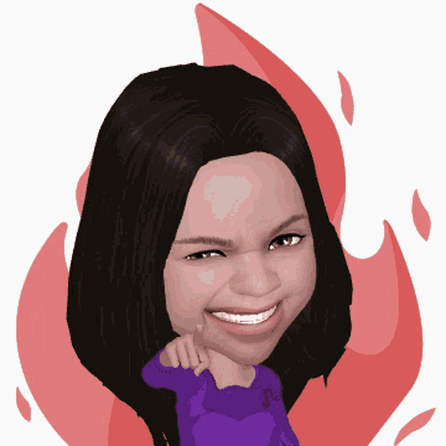 a cartoon of a woman in a purple sweater pointing