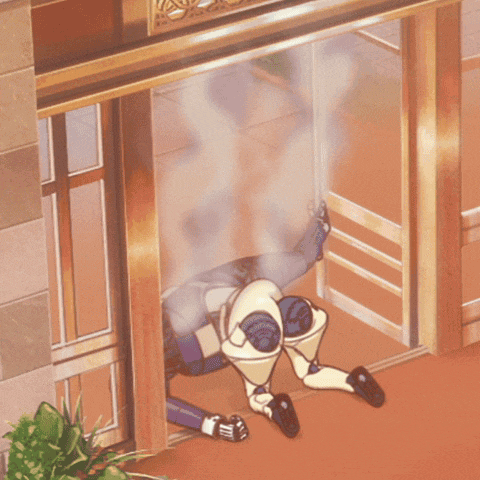 a cartoon of a robot crawling out of a door