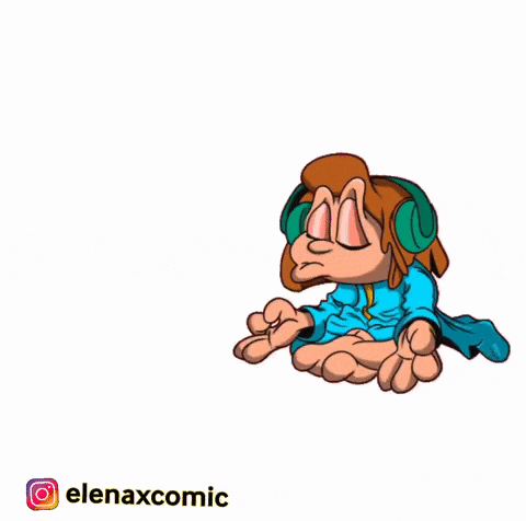 a cartoon drawing of a person wearing headphones and a blue shirt
