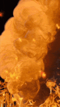 a painting of a fire with smoke coming out of it on a black background