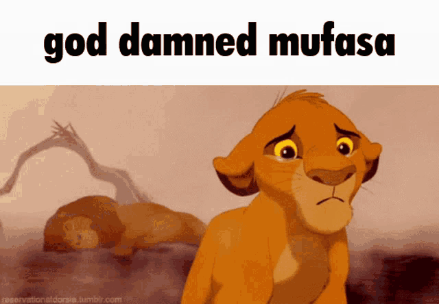 a picture of a lion with the words god damned mufasa below it