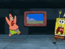 a cartoon of patrick and spongebob in front of a picture