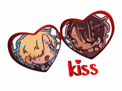 a couple of hearts with the word kiss on the bottom right