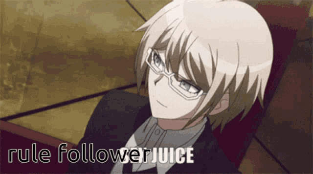 a picture of a boy with glasses and the words rule followerjuice