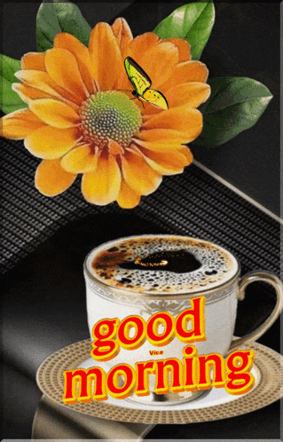 a picture of a cup of coffee with the words good morning